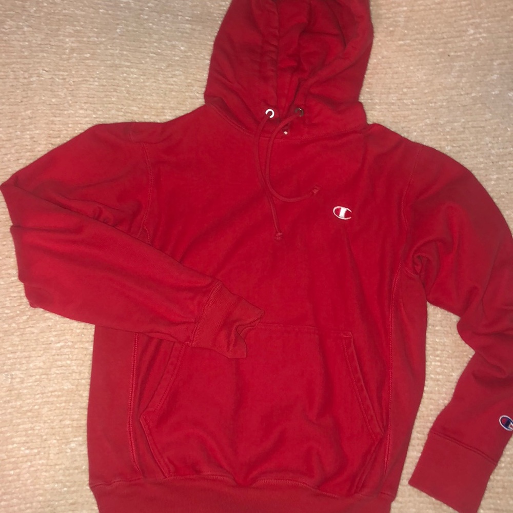 Red champion reverse weave hoodie sweatshirt